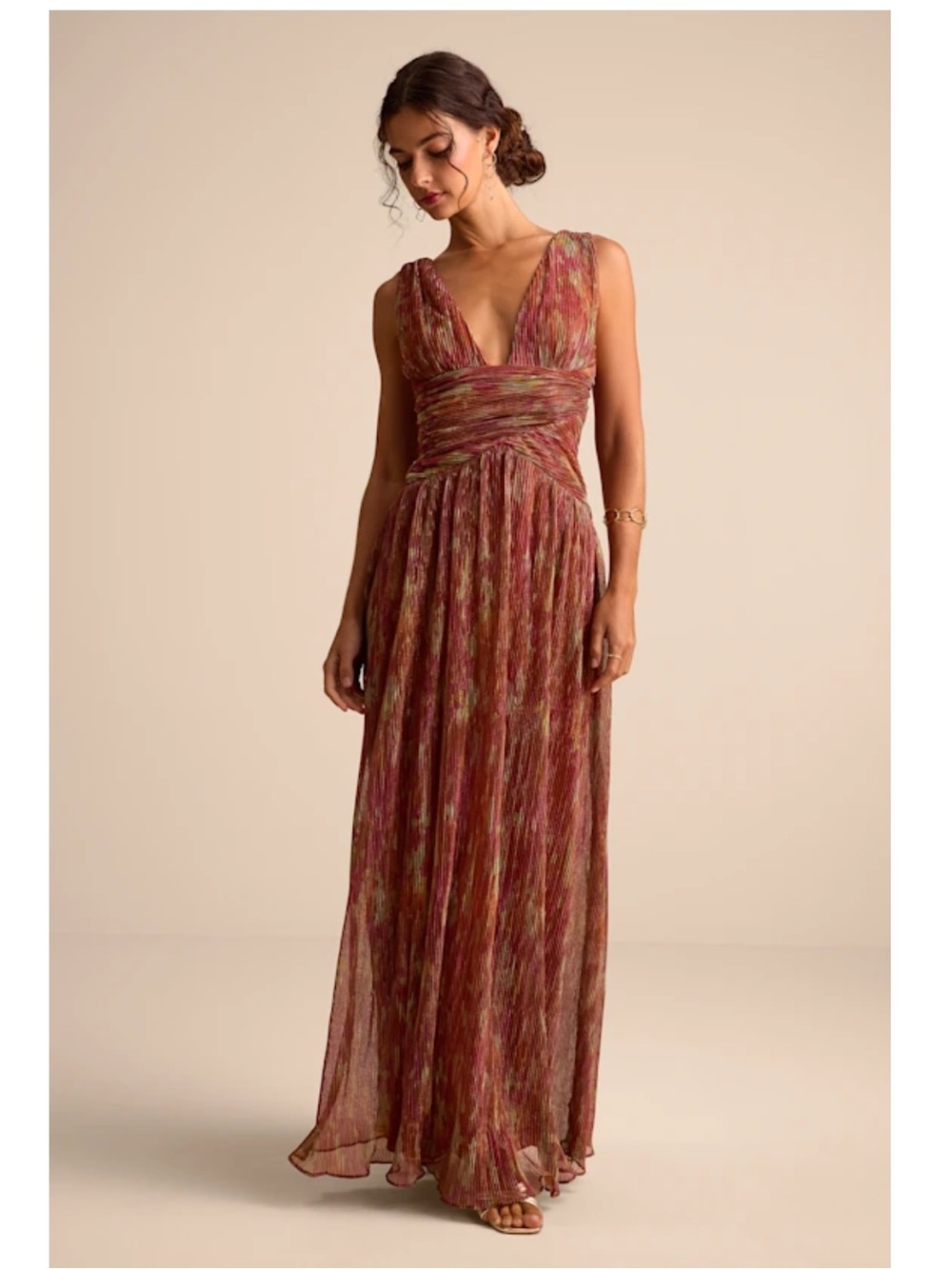 Sleeveless V-Neck Maxi Dress in Rose-Multi